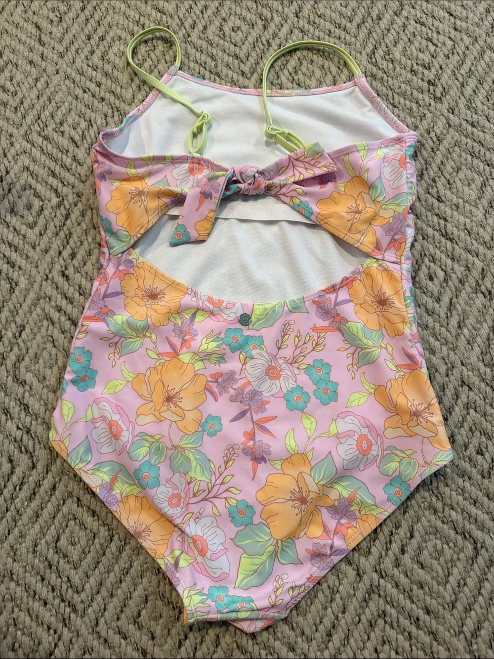 Justice Pink Floral One-Piece Swimsuit with Yellow Flowers